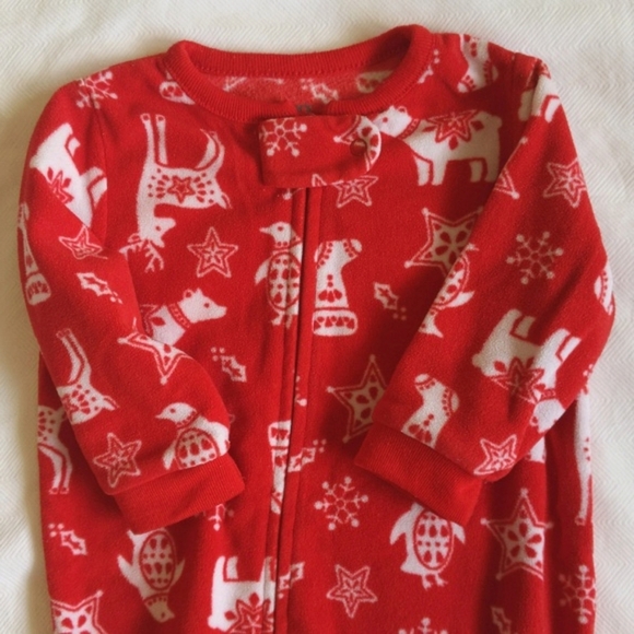 carter's red winter fleece zipper footie sleeper pajamas 6 months baby unisex - Picture 2 of 5
